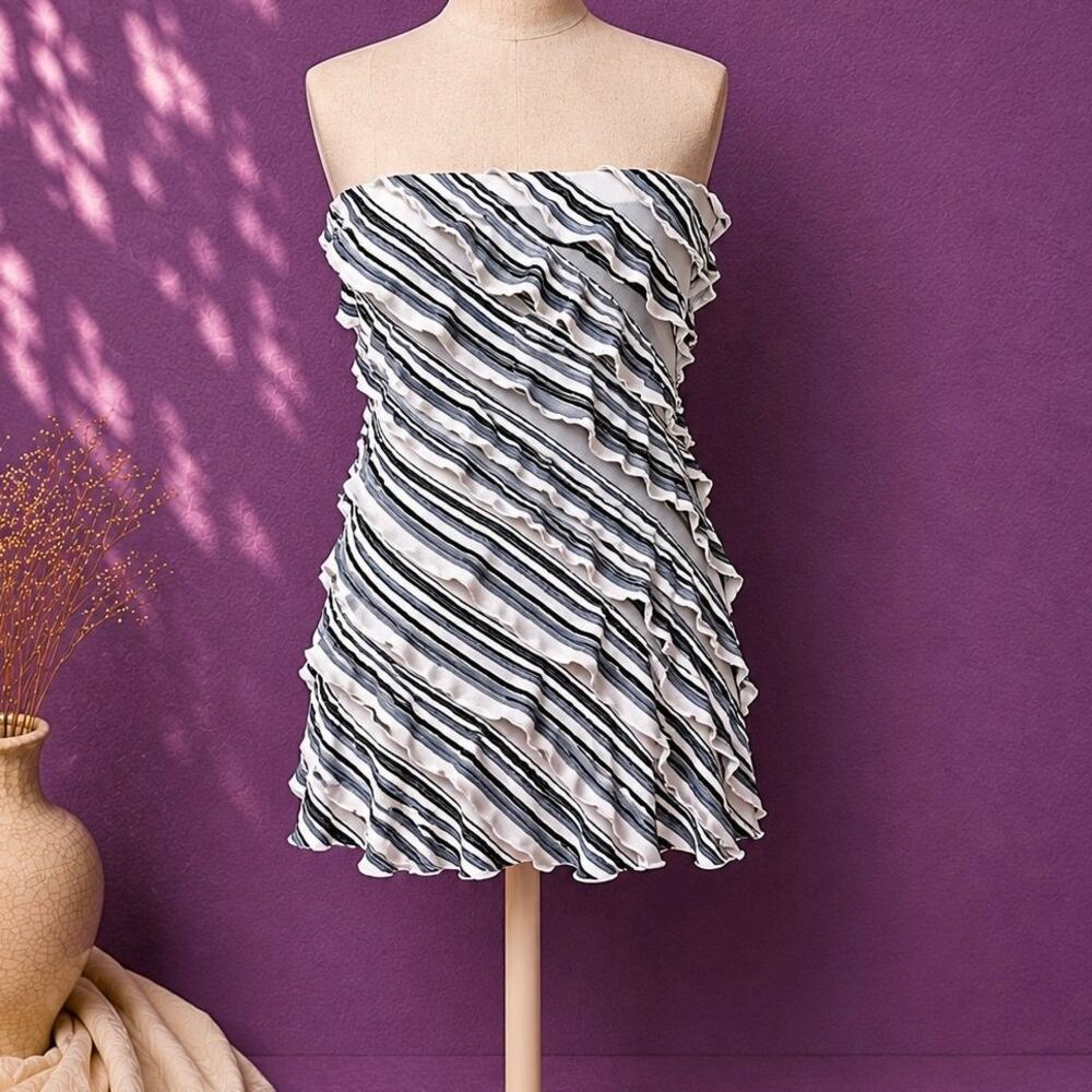 Vintage papaya convertible ruffle stripe dress